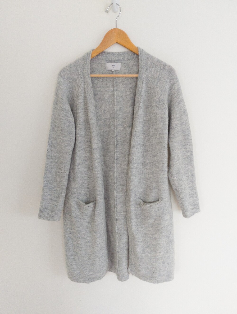 Minimum Kerstin Grey Wool Mohair Blend Long Cardigan Duster Pocket Small